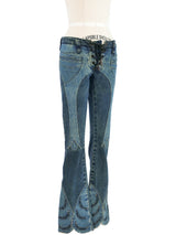 Henry Duarte Lace Up Low Rise Pieced Flared Denim Bottom arcadeshops.com