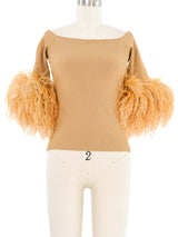 2021 Saint Laurent Ostrich Feather Trim Knit Top Top arcadeshops.com