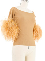 2021 Saint Laurent Ostrich Feather Trim Knit Top Top arcadeshops.com