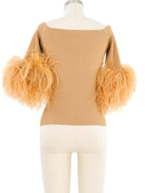 2021 Saint Laurent Ostrich Feather Trim Knit Top Top arcadeshops.com