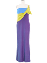 1997 Gianni Versace Colorblock Iridescent One Shoulder Gown Dress arcadeshops.com