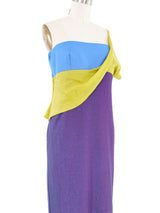 1997 Gianni Versace Colorblock Iridescent One Shoulder Gown Dress arcadeshops.com