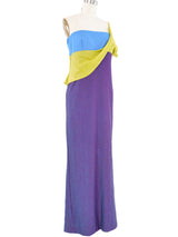 1997 Gianni Versace Colorblock Iridescent One Shoulder Gown Dress arcadeshops.com