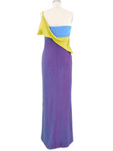 1997 Gianni Versace Colorblock Iridescent One Shoulder Gown Dress arcadeshops.com