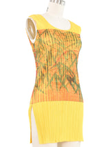 1998 Issey Miyake Pleats Please Abstract Yellow Print Sleeveless Top Top arcadeshops.com