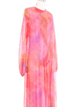1970s Pink Chiffon Abstract Print Maxi Dress Dress arcadeshops.com
