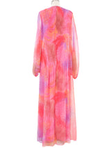 1970s Pink Chiffon Abstract Print Maxi Dress Dress arcadeshops.com
