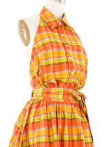 Plaid Silk Wrap Halter Dress Dress arcadeshops.com