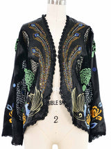 Peacock Embroidered Silk Crochet Cardigan Jacket arcadeshops.com
