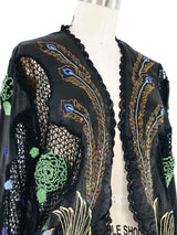 Peacock Embroidered Silk Crochet Cardigan Jacket arcadeshops.com