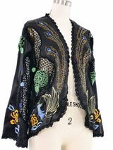 Peacock Embroidered Silk Crochet Cardigan Jacket arcadeshops.com