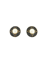Chanel Patinated Bronze and Pearl Logo Medallion Earrings Accessory arcadeshops.com