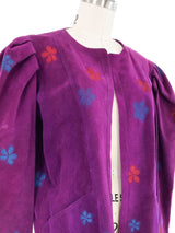 Jean Muir Floral Printed Purple Suede Jacket Jacket arcadeshops.com