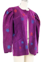 Jean Muir Floral Printed Purple Suede Jacket Jacket arcadeshops.com