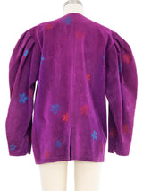 Jean Muir Floral Printed Purple Suede Jacket Jacket arcadeshops.com