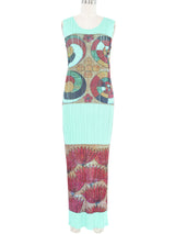 1998 Issey Miyake Pleats Please Aqua Printed Maxi Dress Dress arcadeshops.com