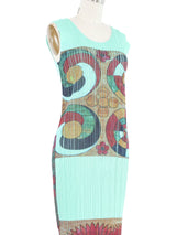 1998 Issey Miyake Pleats Please Aqua Printed Maxi Dress Dress arcadeshops.com