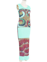 1998 Issey Miyake Pleats Please Aqua Printed Maxi Dress Dress arcadeshops.com