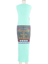 1998 Issey Miyake Pleats Please Aqua Printed Maxi Dress Dress arcadeshops.com