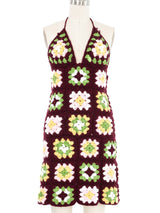 Crochet Granny Square Halter Dress Dress arcadeshops.com