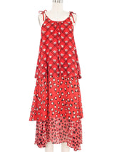 Ossie Clark Mixed Print Red Crepe Sundress Dress arcadeshops.com