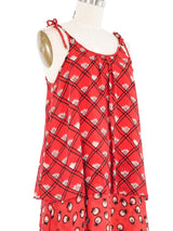 Ossie Clark Mixed Print Red Crepe Sundress Dress arcadeshops.com