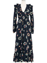 Ossie Clark Celia Birtwell Floral Printed Black Dress Dress arcadeshops.com