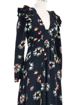 Ossie Clark Celia Birtwell Floral Printed Black Dress Dress arcadeshops.com