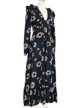 Ossie Clark Celia Birtwell Floral Printed Black Dress Dress arcadeshops.com