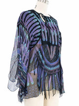 Zandra Rhodes Feather Print Chiffon Top Top arcadeshops.com