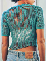 1970s Teal Czech Military Mesh Cropped Tee T-shirt arcadeshops.com