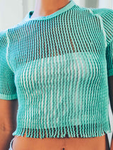 1970s Aqua Czech Military Mesh Cropped Tee T-shirt arcadeshops.com