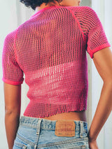 1970s Magenta Czech Mesh Military Cropped Tee Top arcadeshops.com