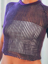 1970s Plum Czech Military Mesh Cropped Tee T-shirt arcadeshops.com