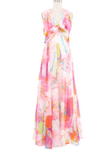 1970s Floral Printed Chiffon Maxi Dress and Shawl Dress arcadeshops.com