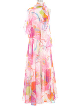 1970s Floral Printed Chiffon Maxi Dress and Shawl Dress arcadeshops.com