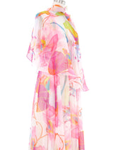 1970s Floral Printed Chiffon Maxi Dress and Shawl Dress arcadeshops.com