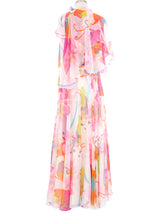 1970s Floral Printed Chiffon Maxi Dress and Shawl Dress arcadeshops.com