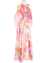 1970s Floral Printed Chiffon Maxi Dress and Shawl Dress arcadeshops.com