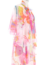 1970s Floral Printed Chiffon Maxi Dress and Shawl Dress arcadeshops.com