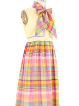 Madras Plaid Tie Neck Sleeveless Dress Dress arcadeshops.com