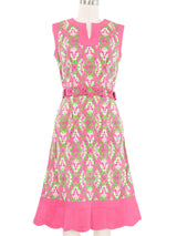 Printed Quilted Trim Mini Dress with Belt Dress arcadeshops.com