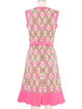 Printed Quilted Trim Mini Dress with Belt Dress arcadeshops.com