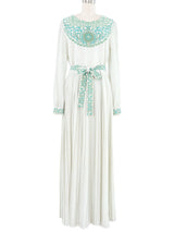 1970s Shaheen Metallic Silver Pleated Maxi Dress Dress arcadeshops.com