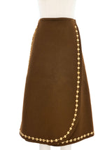 Adolfo Brown Studded Wool Wrap Skirt Bottom arcadeshops.com