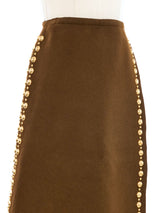 Adolfo Brown Studded Wool Wrap Skirt Bottom arcadeshops.com