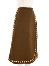 Adolfo Brown Studded Wool Wrap Skirt Bottom arcadeshops.com