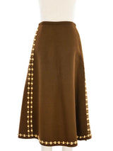 Adolfo Brown Studded Wool Wrap Skirt Bottom arcadeshops.com
