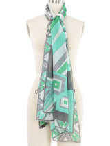 Emilio Pucci Turquoise Printed Oblong Silk Scarf Accessory arcadeshops.com