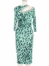 Blumarine Turquoise Leopard Print Jersey Dress Dress arcadeshops.com